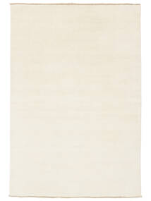  100X160 Cor Única Pequeno Handloom Fringes Tapete - Marfim Branco Lã, 