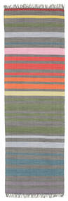  Rainbow Stripe - Cinzento Tapete 80X250 Moderno Tecidos À Mão Tapete Passadeira Verde Escuro/Cinzento Claro (Algodão, Índia)
