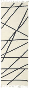  80X250 Abstrato Pequeno Cross Lines Tapete - Branco Pérola/Preto Lã, 