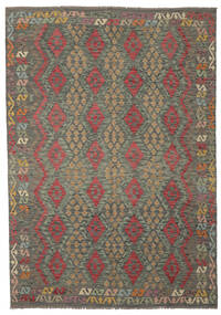  Kilim Afegão Old Style Tapete 204X290 Oriental Tecidos À Mão Verde Escuro/Castanho Escuro (Lã, Afeganistão)
