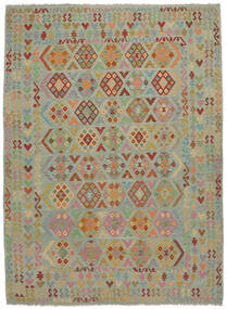  Kilim Afegão Old Style Tapete 254X349 Oriental Tecidos À Mão Verde Escuro/Castanho Escuro Grande (Lã, Afeganistão)