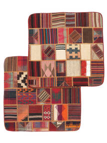 Tapete Patchwork Pillowcase - Iran 80X80 Quadrado Vermelho Escuro/Preto (Lã, Pérsia/Irão)