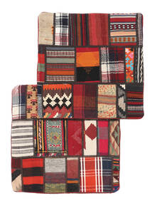 65X65 Tapete Oriental Patchwork Pillowcase - 2 Pack Quadrado Preto/Vermelho Escuro (Lã, Pérsia/Irão)